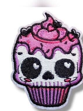 NWT Goth Punk Black and Pink Cupcake Iron On Patch
